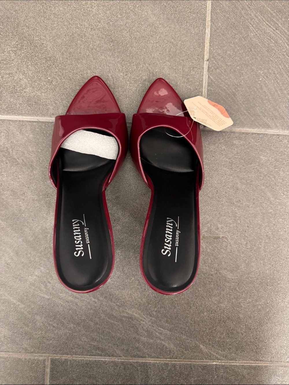 Burgundy Patent Pointed-Toe Slide Mules